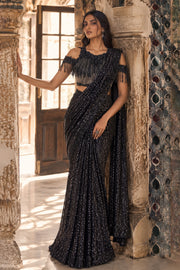 Midnight Sequin Draped Saree