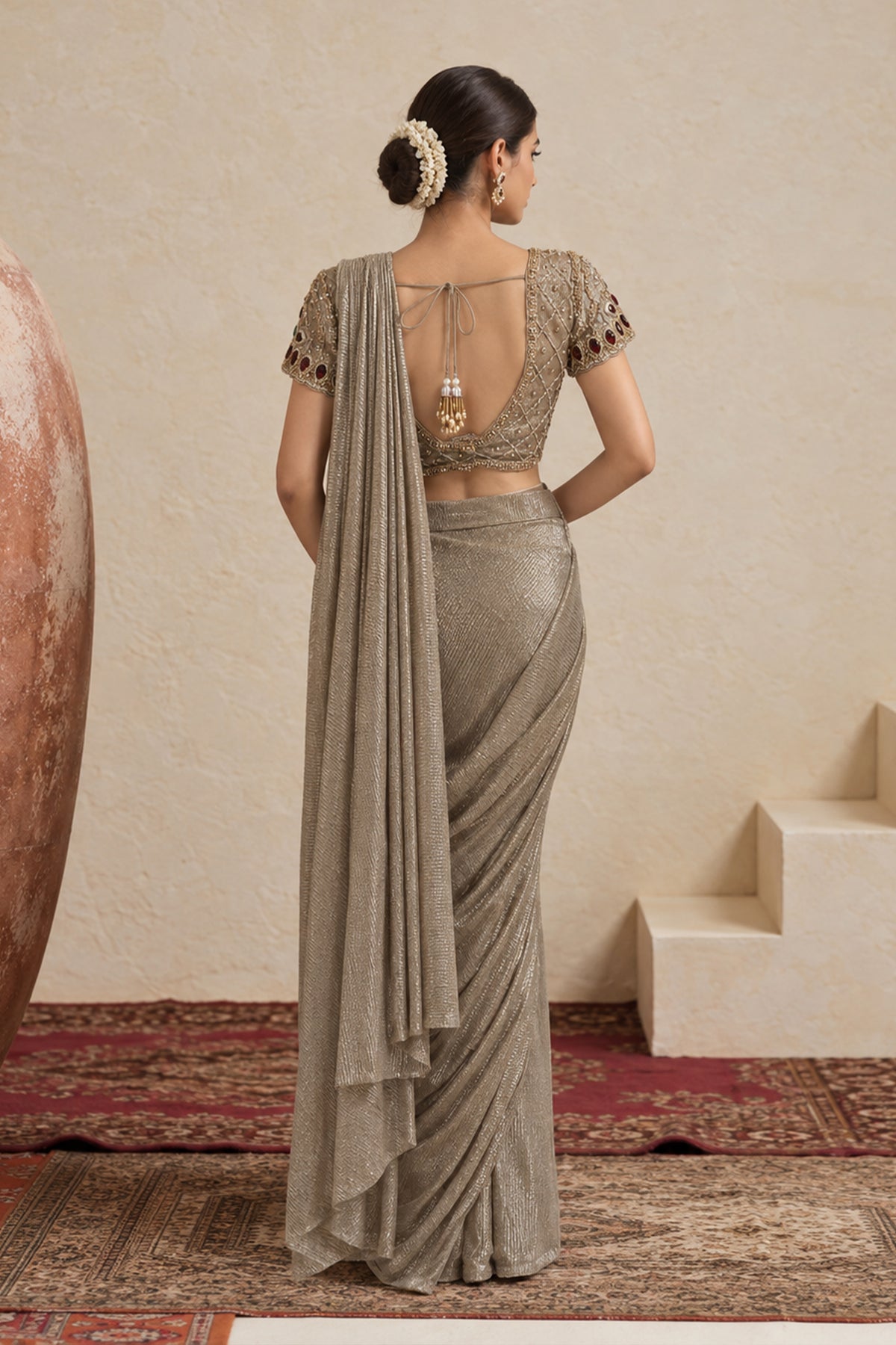 Aurelia Champagne Draped Saree