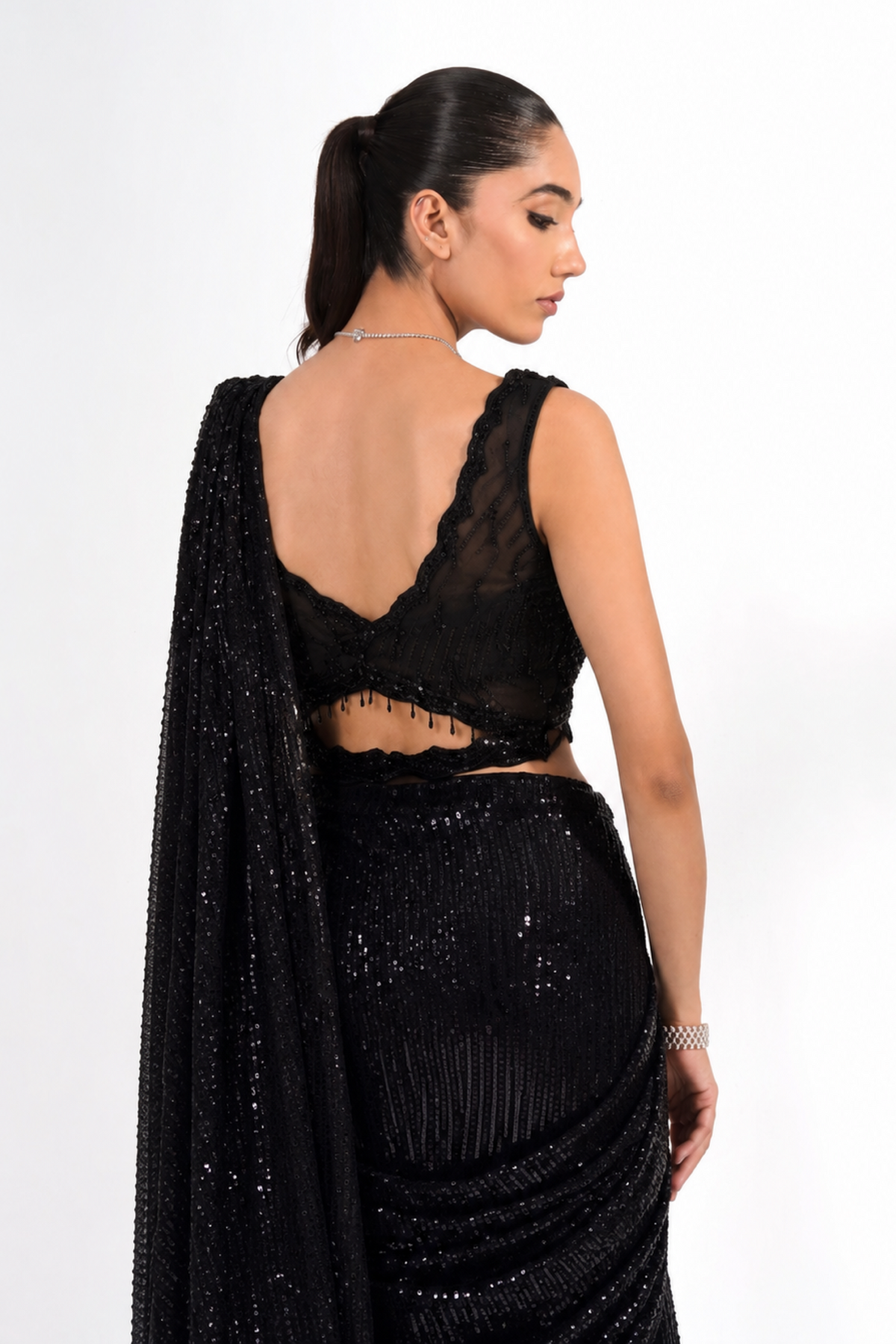 Black Sequin Saree with Embellished Blouse