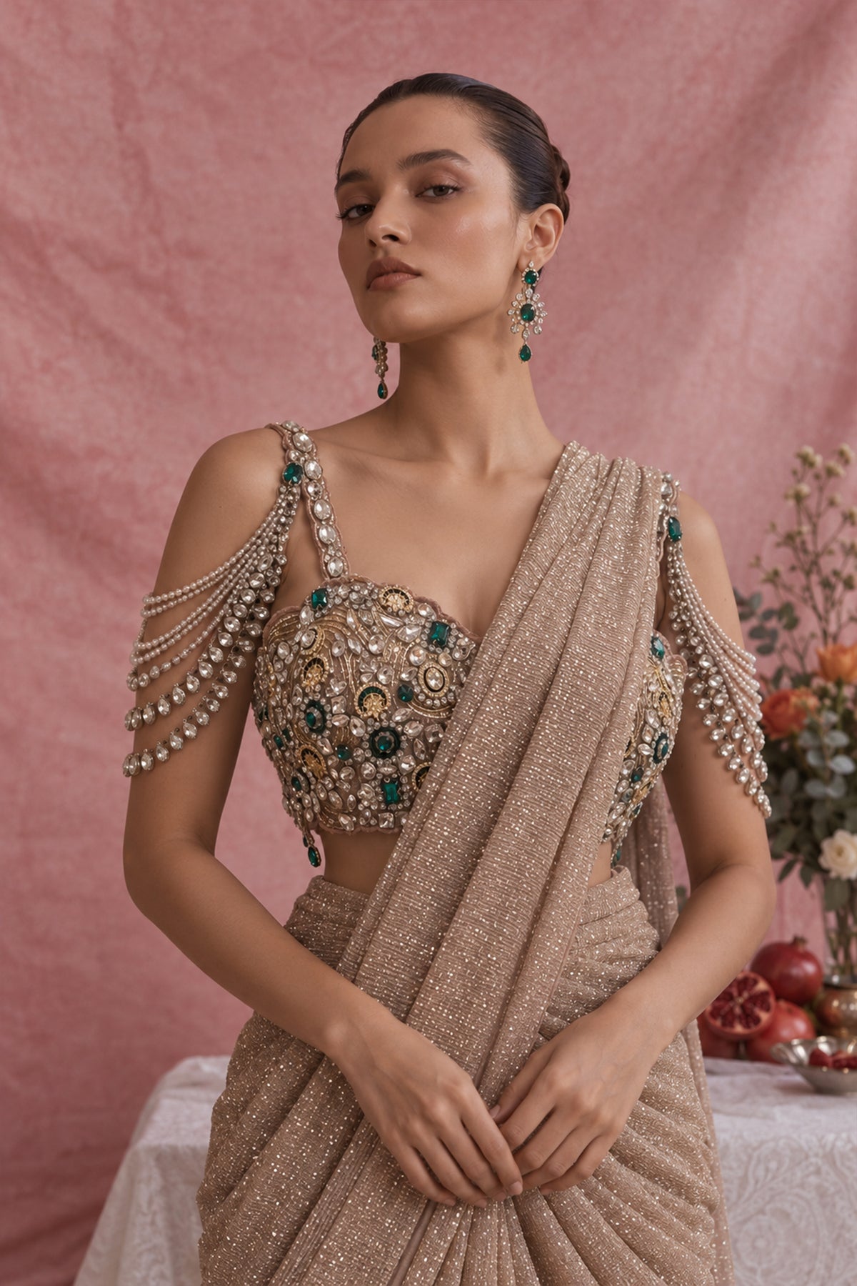 Seraphine Champagne Embellished Saree