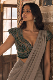 Emerald Taupe Draped Saree