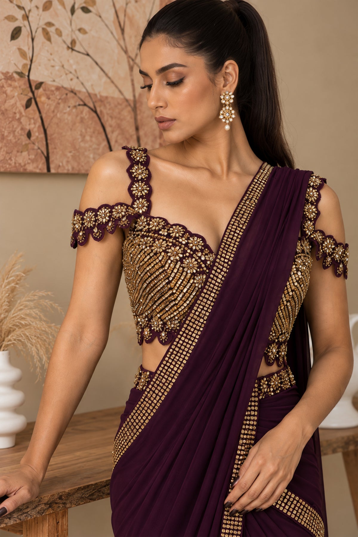 Elara Plum Embellished Saree