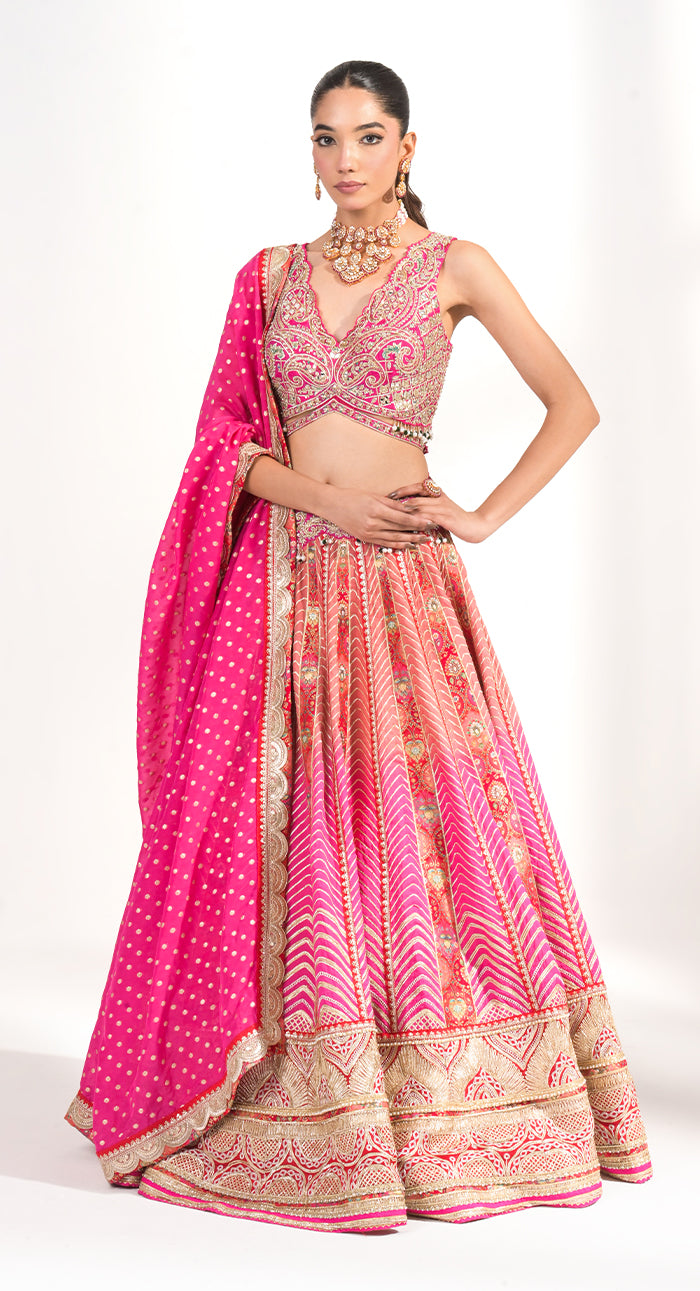 Gulbahar Leheriya Lehenga Set