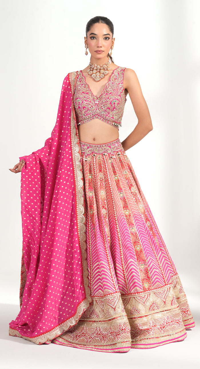 Gulbahar Leheriya Lehenga Set