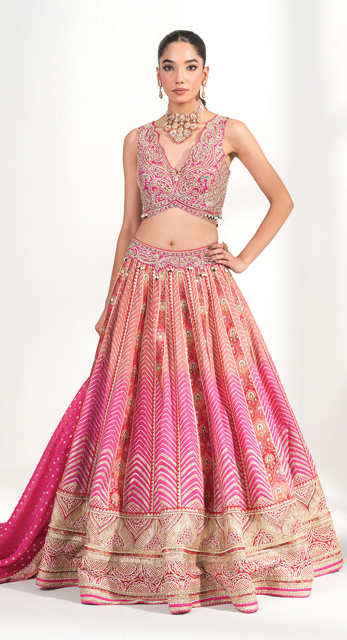 Gulbahar Leheriya Lehenga Set