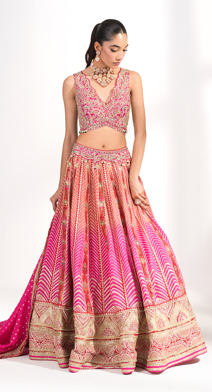 Gulbahar Leheriya Lehenga Set