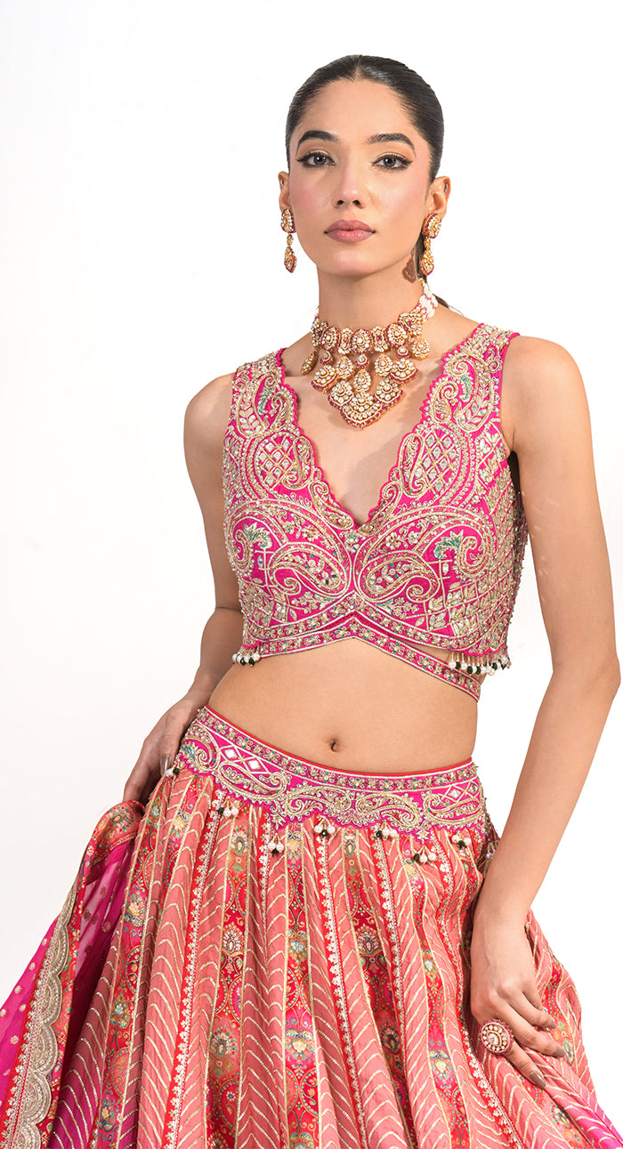 Gulbahar Leheriya Lehenga Set