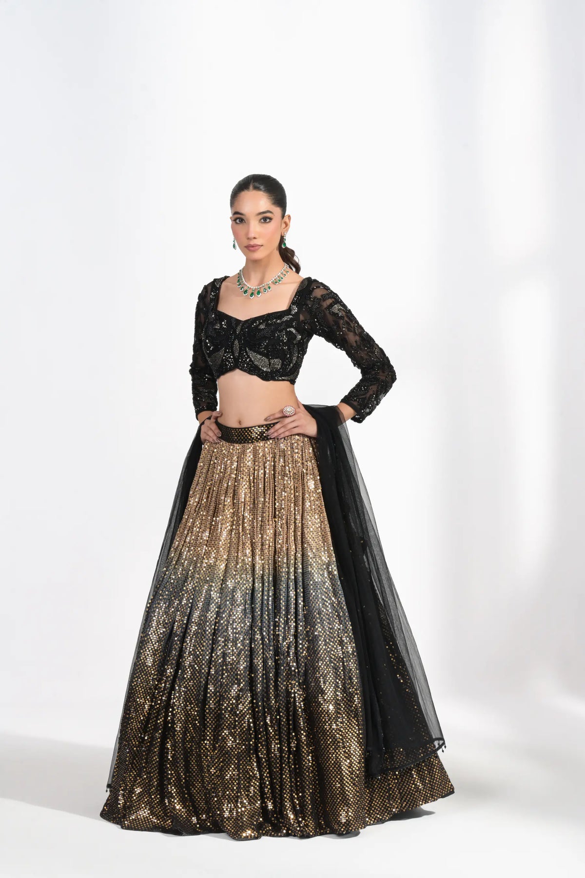 Sunehri Noir Ombre Lehenga