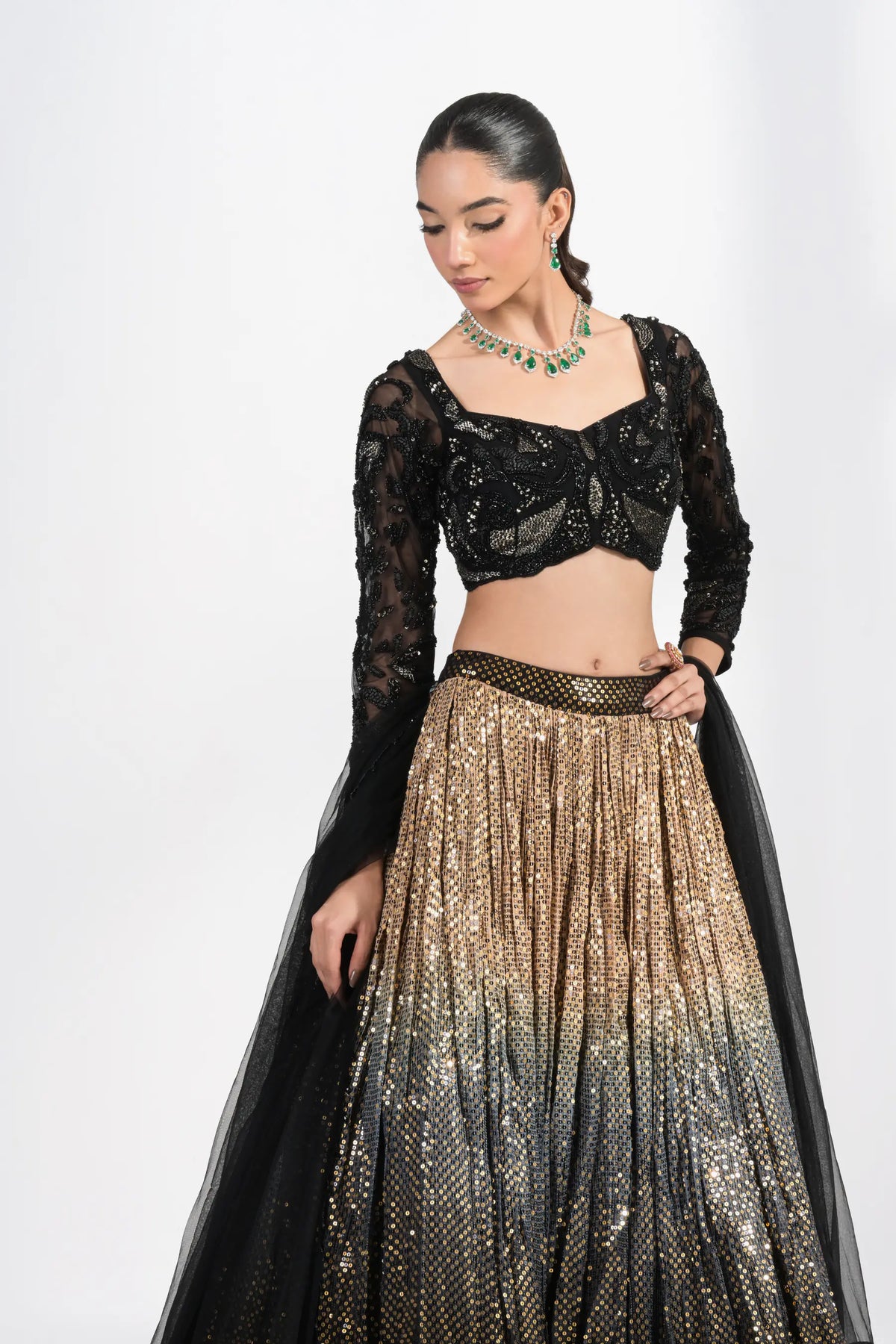 Sunehri Noir Ombre Lehenga