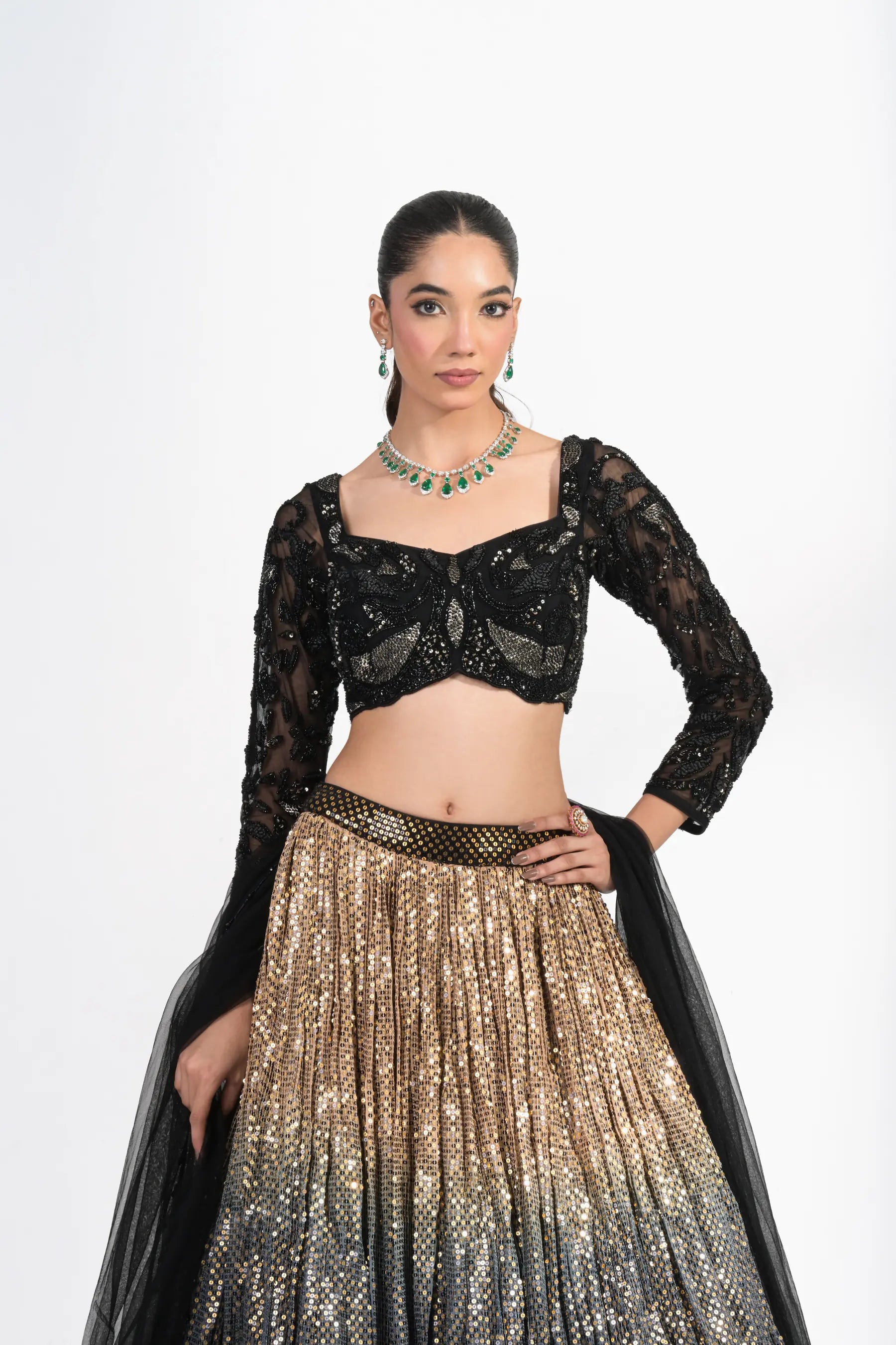 Sunehri Noir Ombre Lehenga