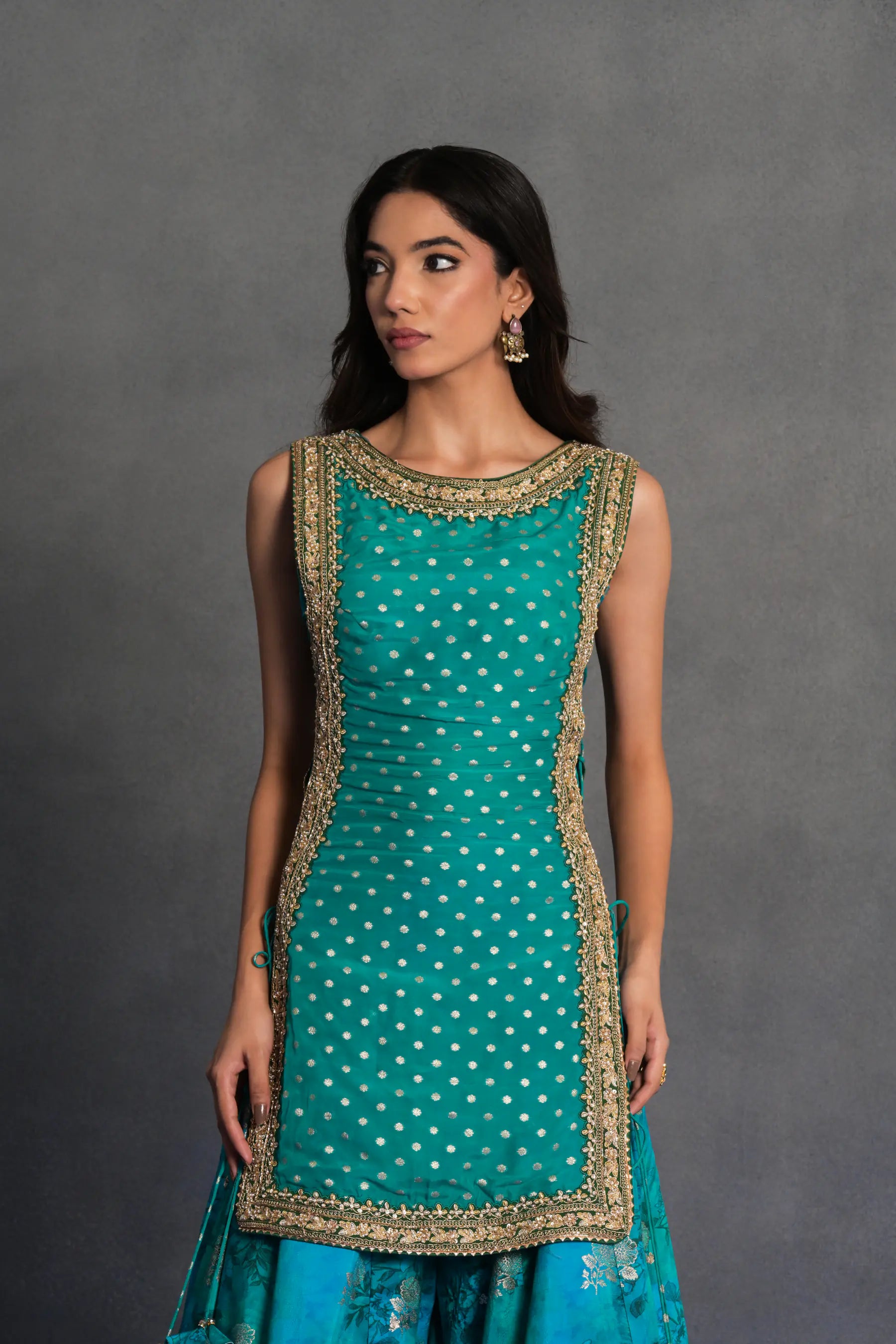 Turquoise Embroidered Sharara Set