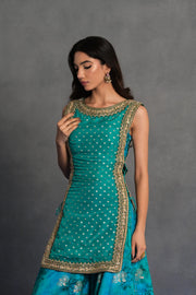 Turquoise Embroidered Sharara Set