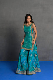 Turquoise Embroidered Sharara Set