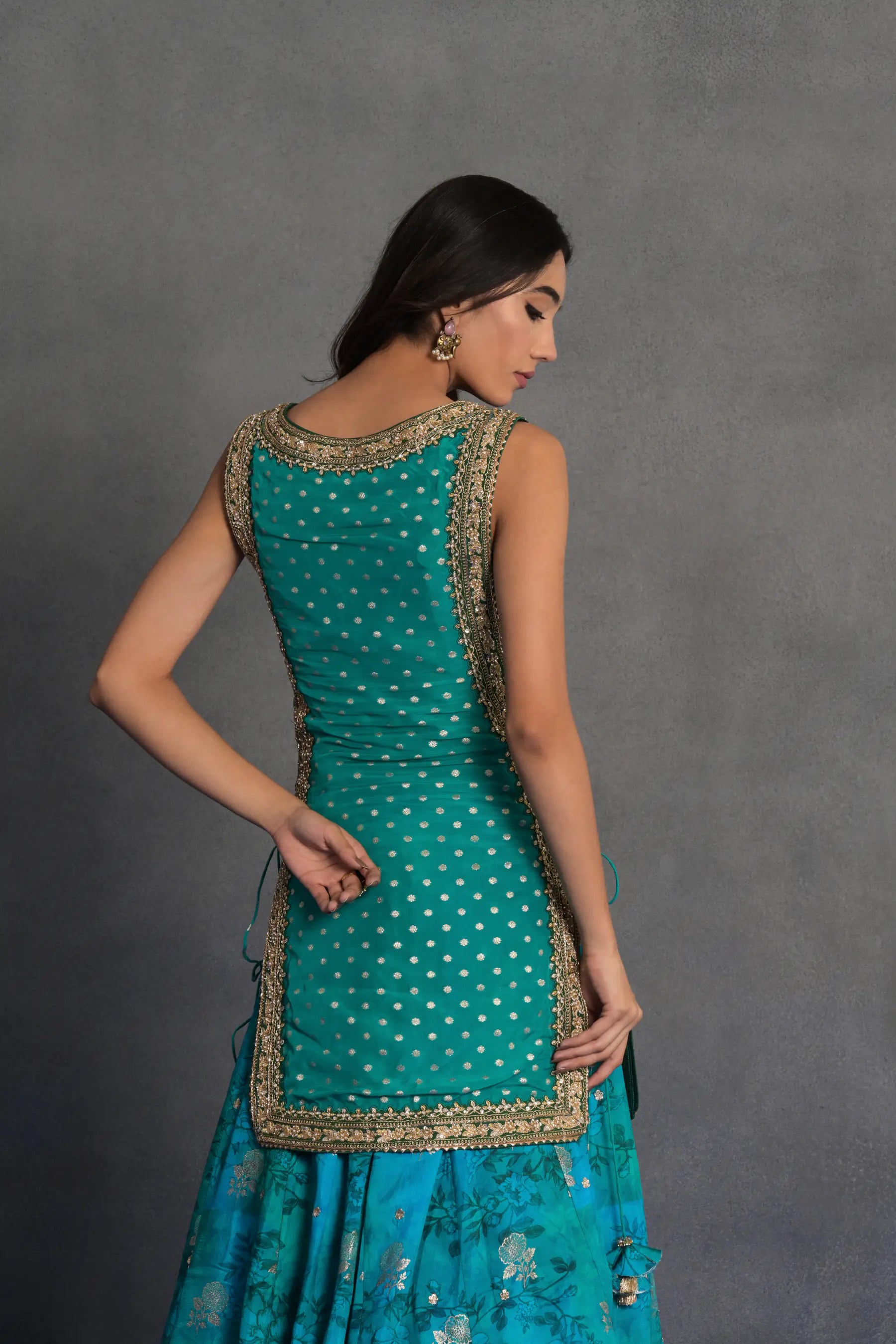 Turquoise Embroidered Sharara Set
