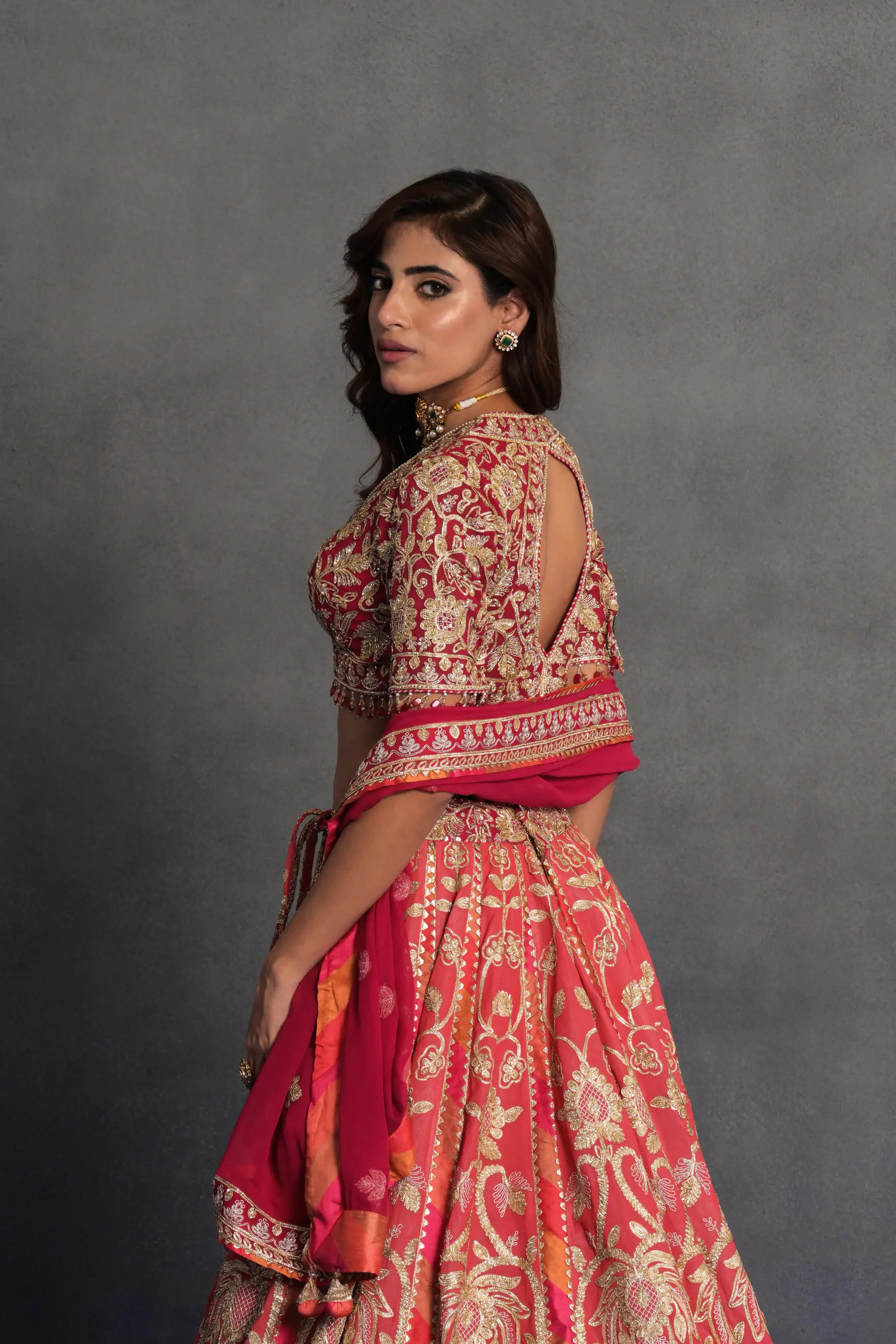 Gulnaar Coral Bridal Lehenga