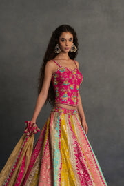 Multicolour Banarasi Panelled Lehenga Set