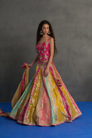 Multicolour Banarasi Panelled Lehenga Set