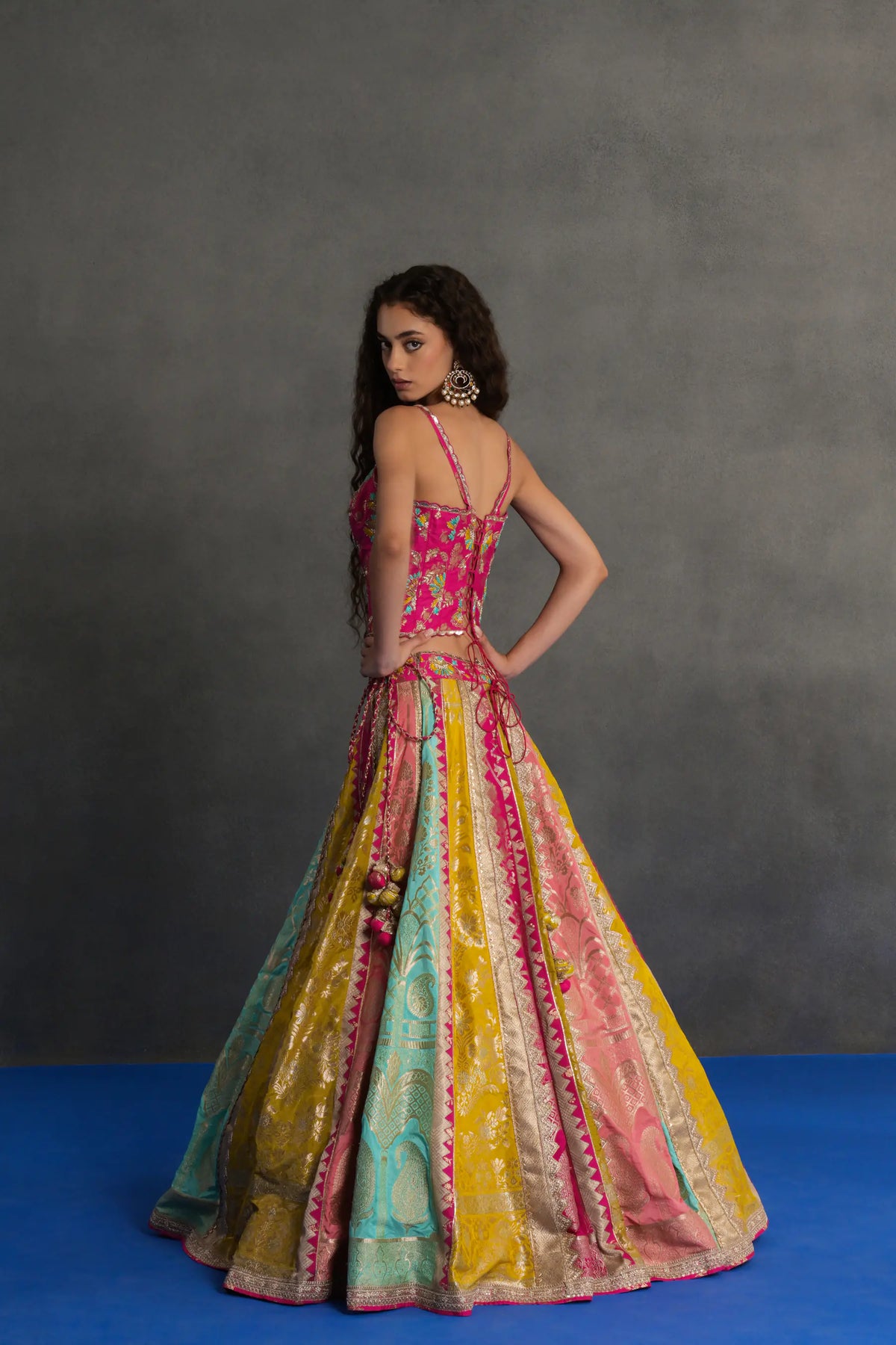 Multicolour Banarasi Panelled Lehenga Set