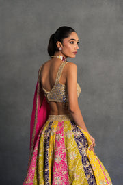 Multicolour Panelled Lehenga Set