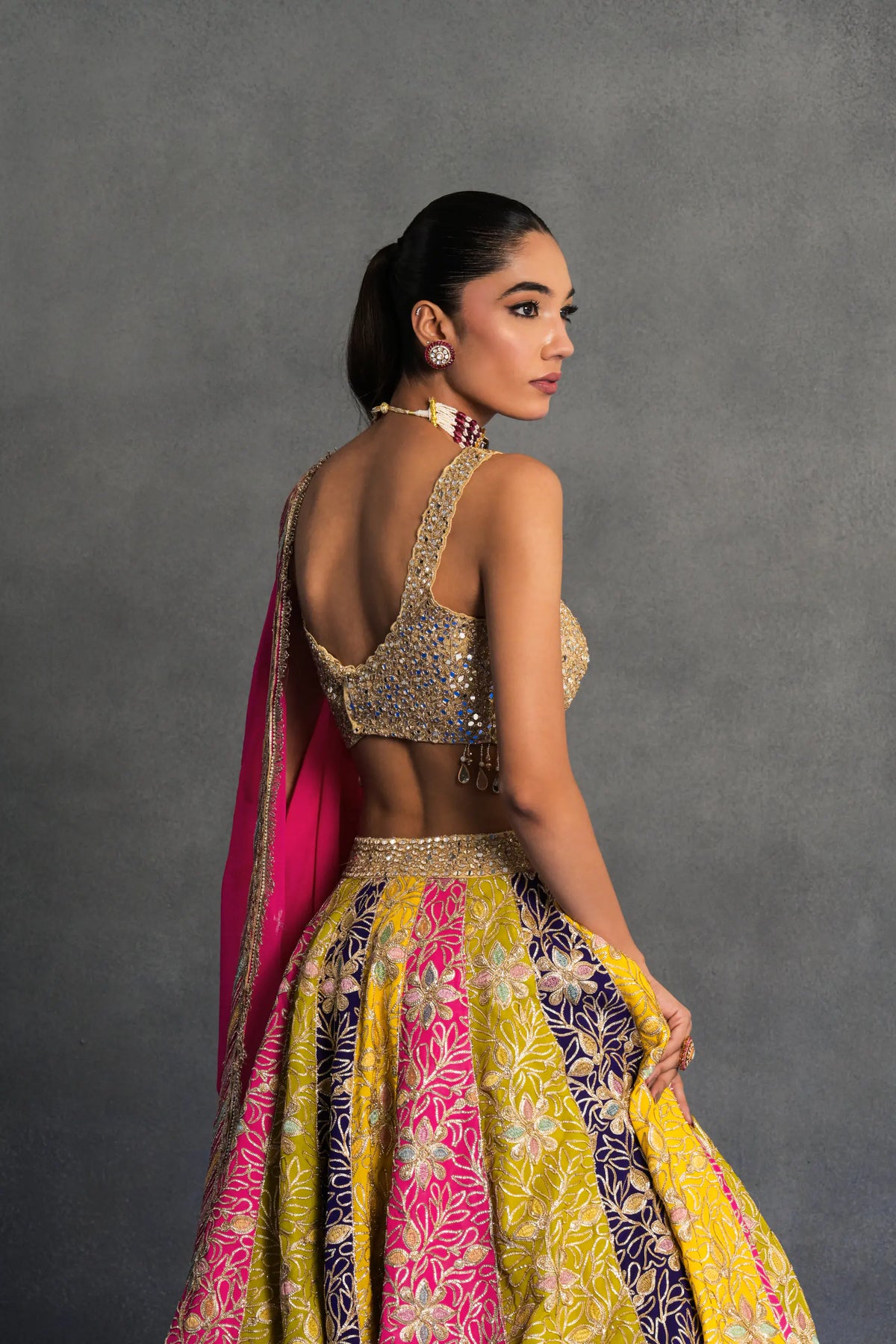 Multicolour Panelled Lehenga Set