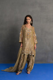 Antique Gold Mirror-work Patiala Suit