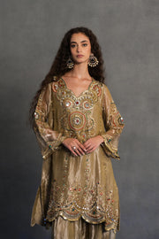 Antique Gold Mirror-work Patiala Suit
