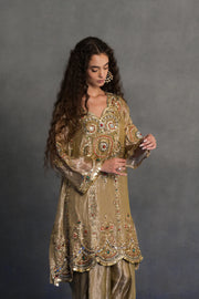 Antique Gold Mirror-work Patiala Suit