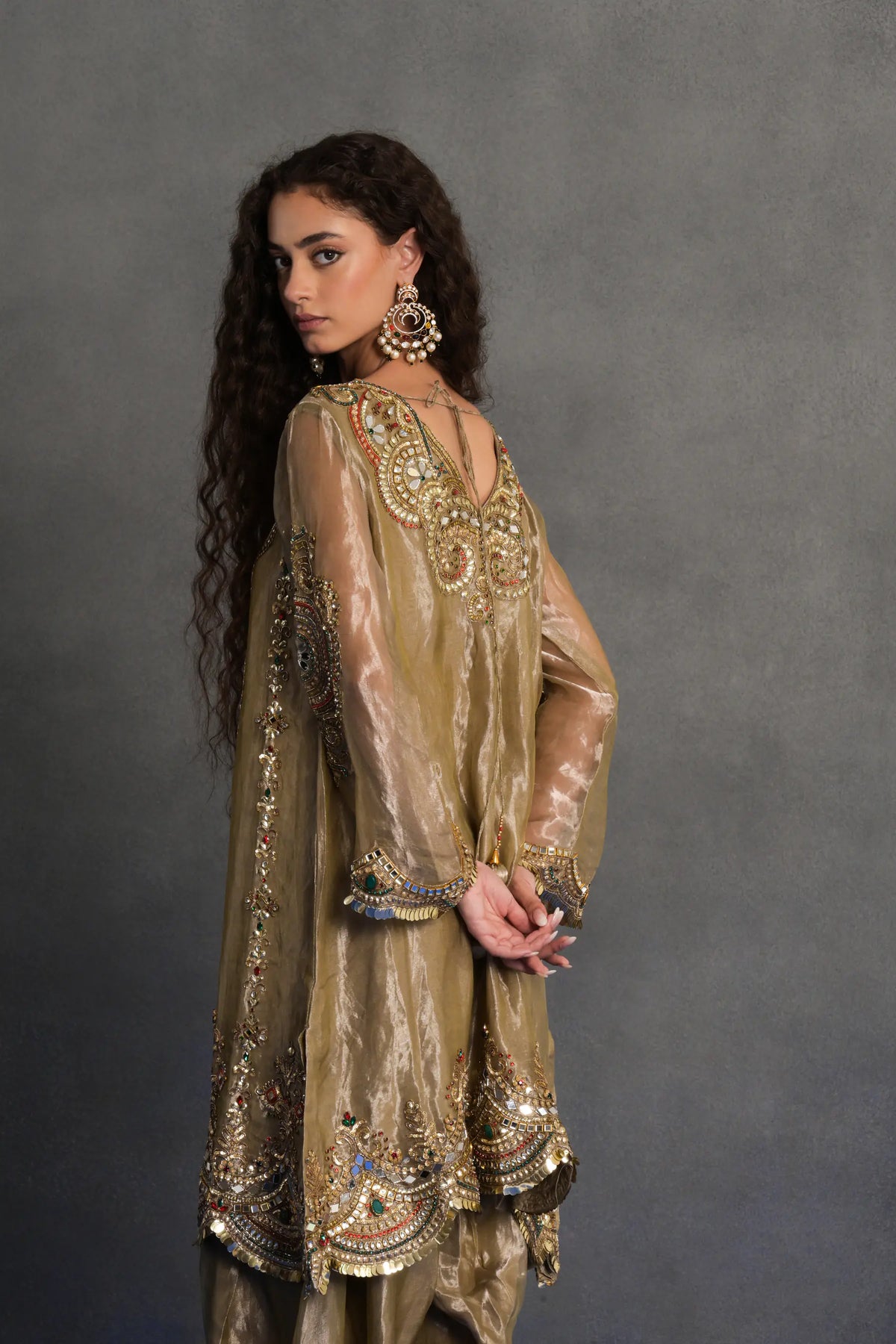 Antique Gold Mirror-work Patiala Suit