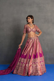 Magenta Banarasi Lehenga Set