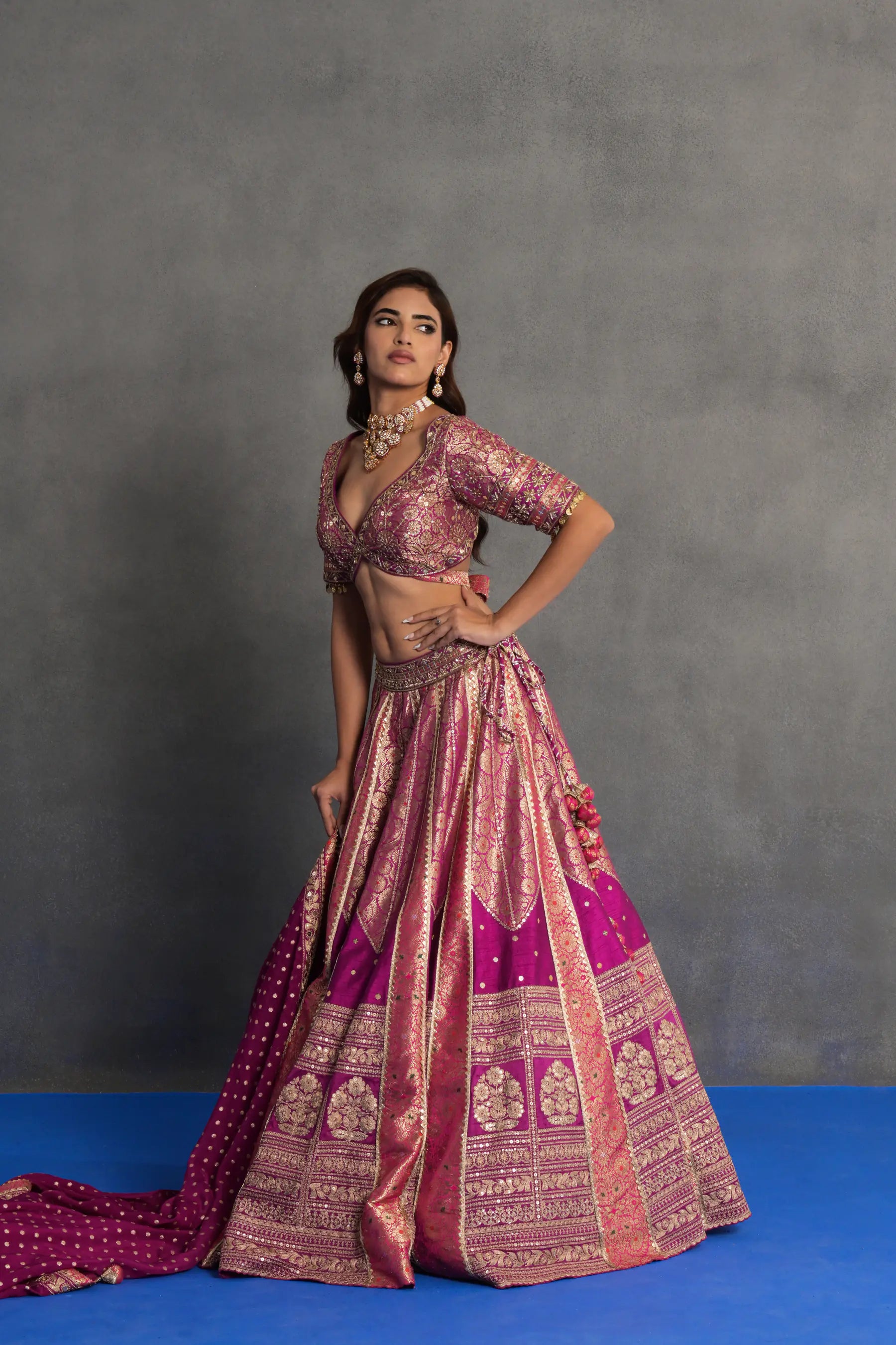 Magenta Banarasi Lehenga Set