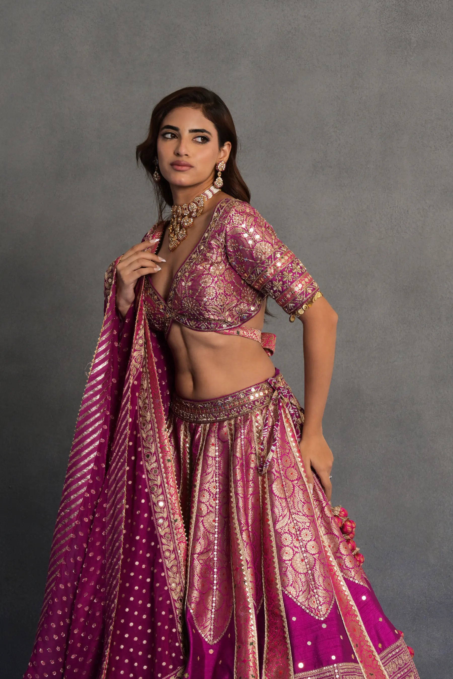 Magenta Banarasi Lehenga Set
