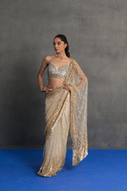 Ivory and Gold Embellished Saree Set