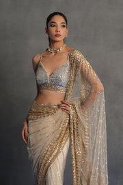 Ivory and Gold Embellished Saree Set