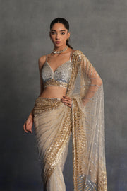 Ivory and Gold Embellished Saree Set