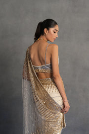 Ivory and Gold Embellished Saree Set