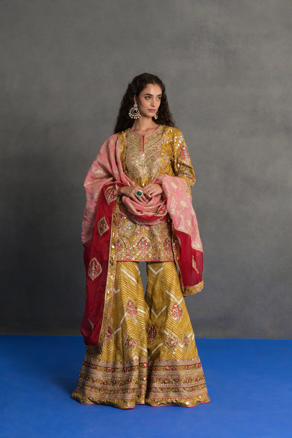 Mustard Embroidered Sharara Set