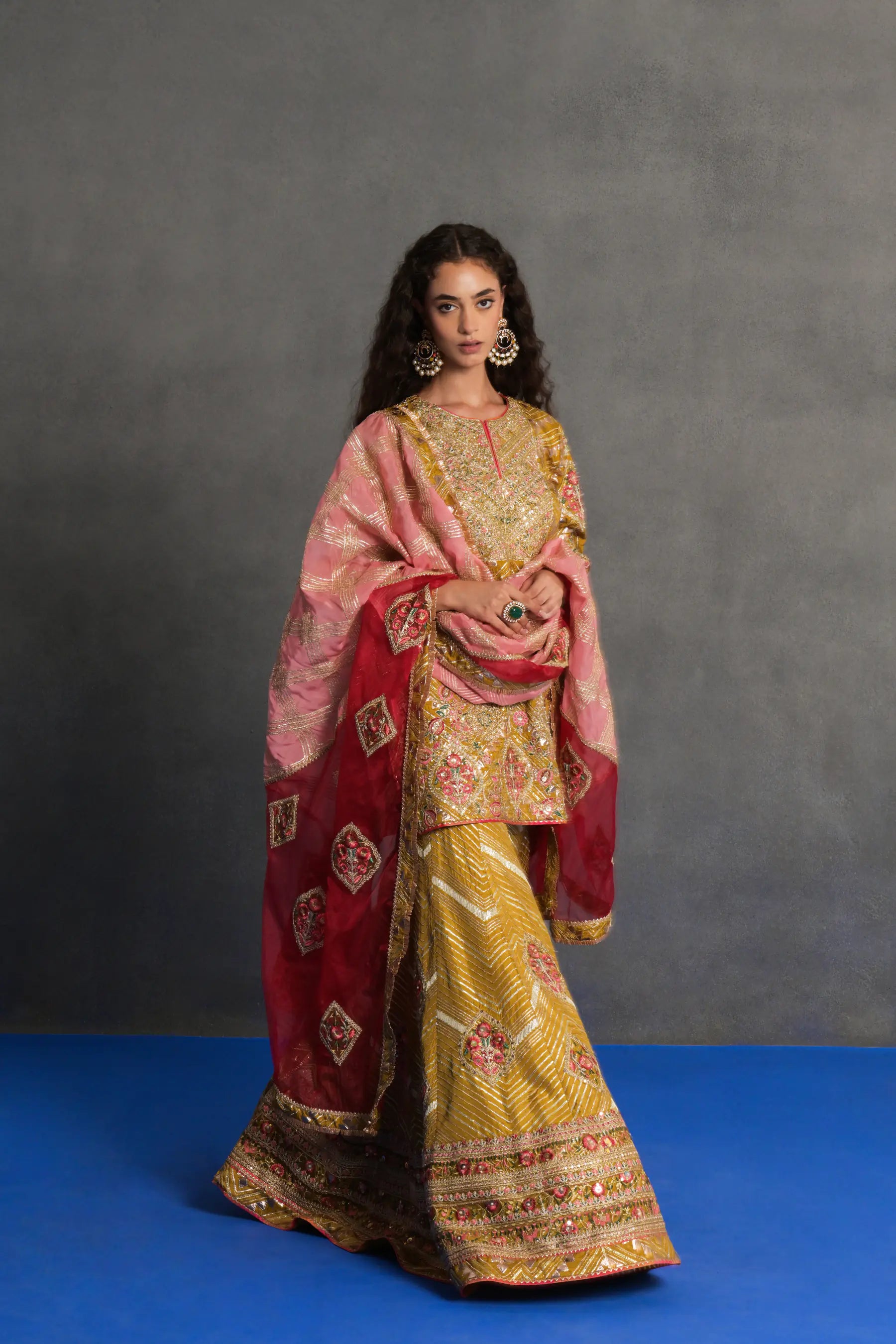 Mustard Embroidered Sharara Set