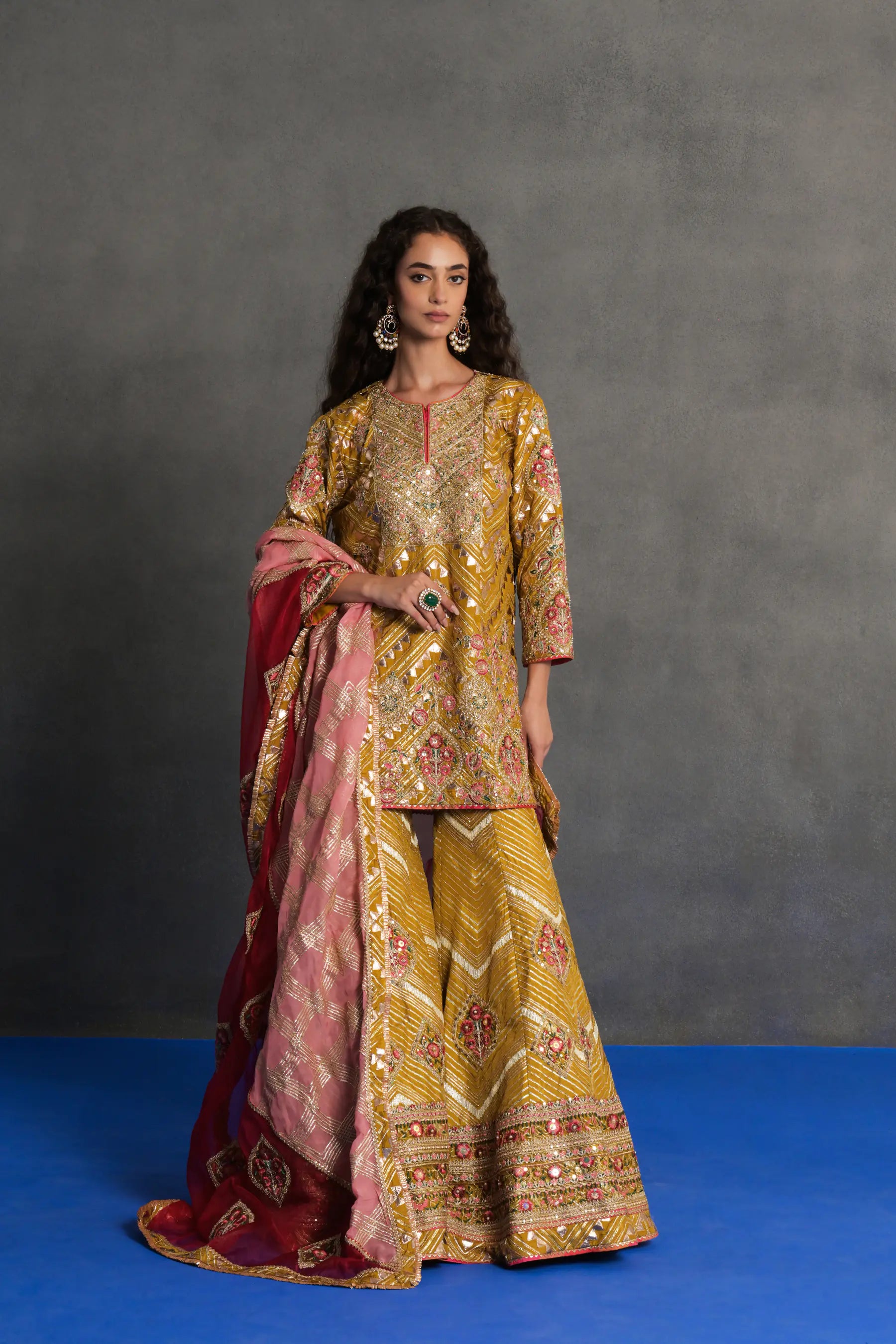 Mustard Embroidered Sharara Set