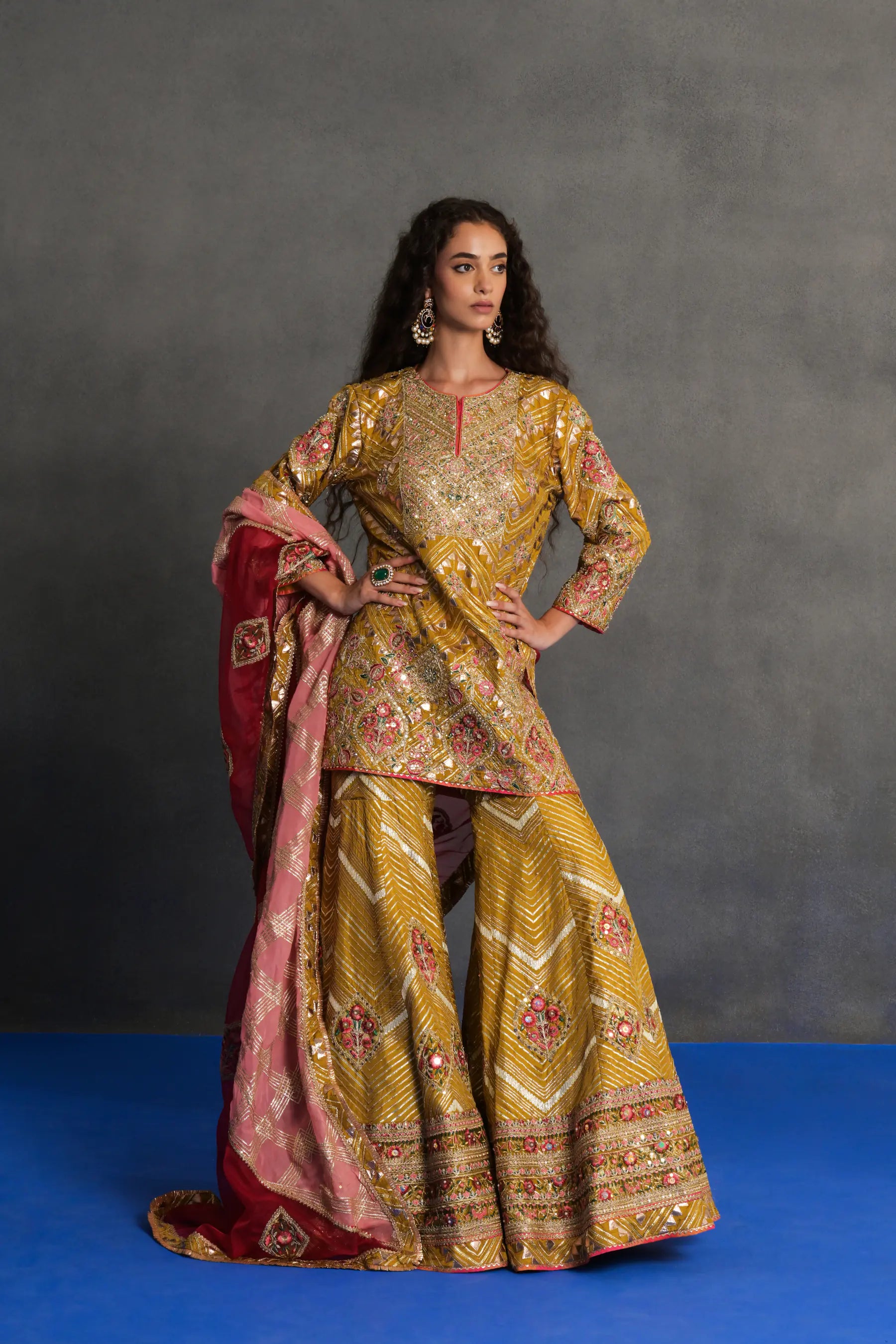 Mustard Embroidered Sharara Set
