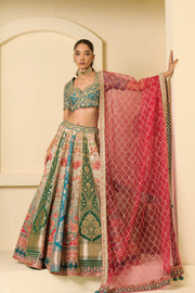 Aabha Multicolour Banarasi Panelled Lehenga Set