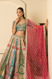 Aabha Multicolour Banarasi Panelled Lehenga Set