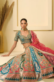 Aabha Multicolour Banarasi Panelled Lehenga Set