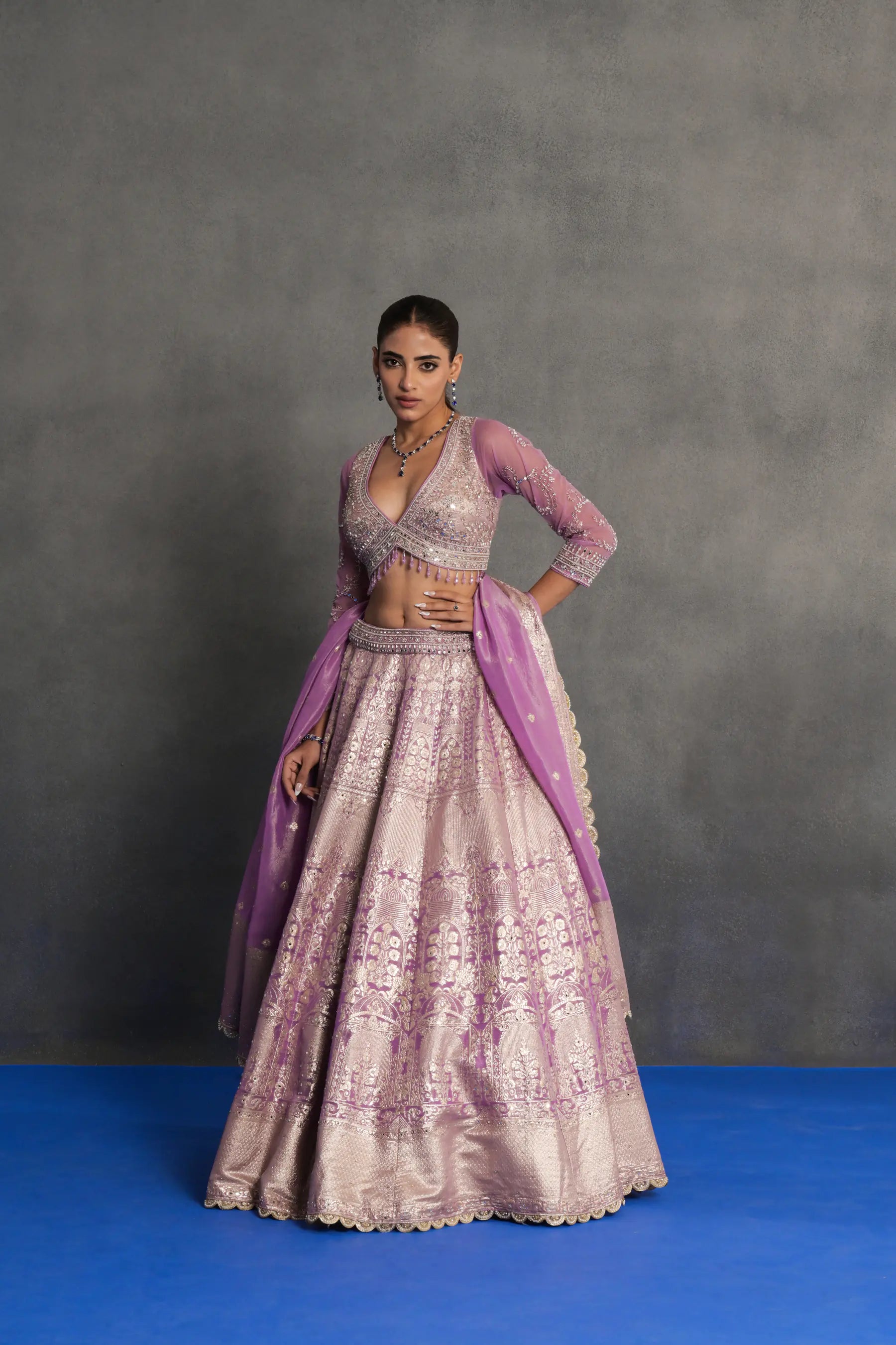 Lilac Silver Banarasi Lehenga Set