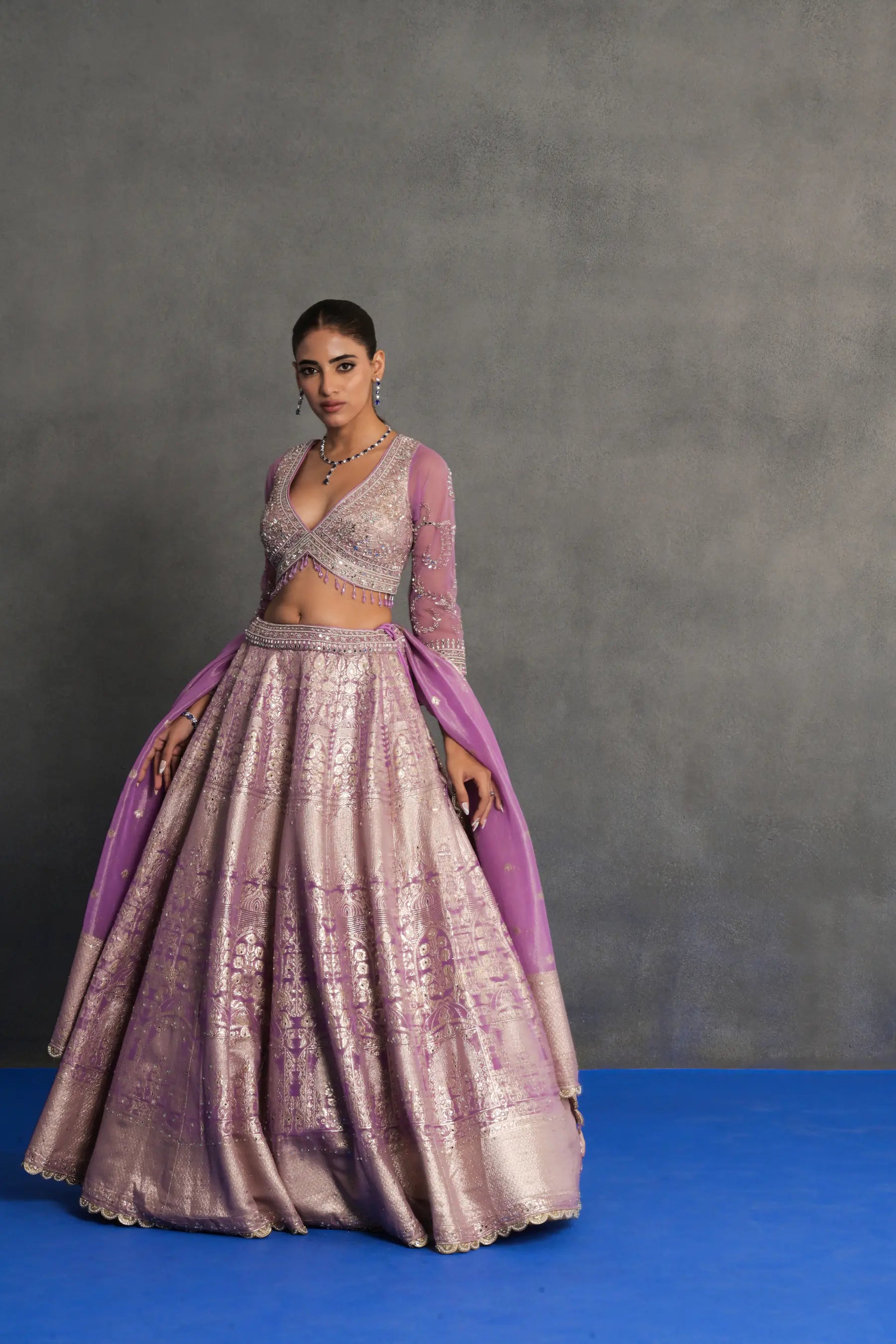 Lilac Silver Banarasi Lehenga Set