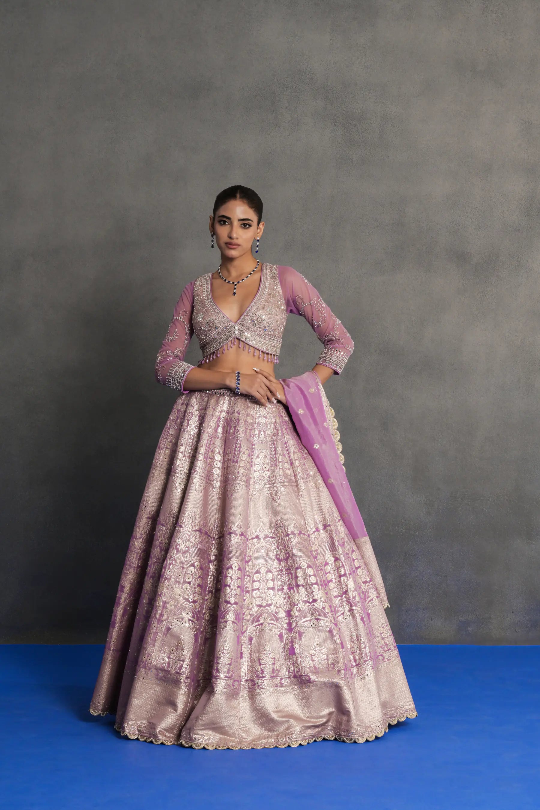 Lilac Silver Banarasi Lehenga Set
