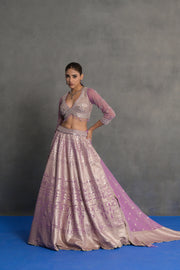Lilac Silver Banarasi Lehenga Set
