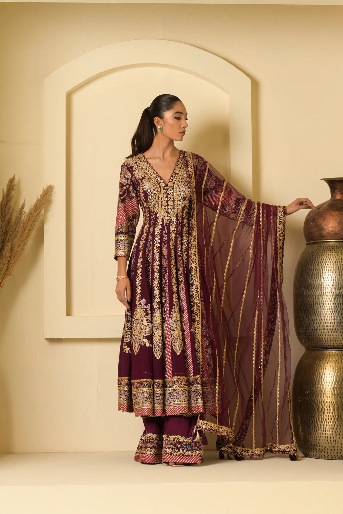 Deep Plum Embroidered Anarkali Suit