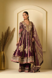 Deep Plum Embroidered Anarkali Suit
