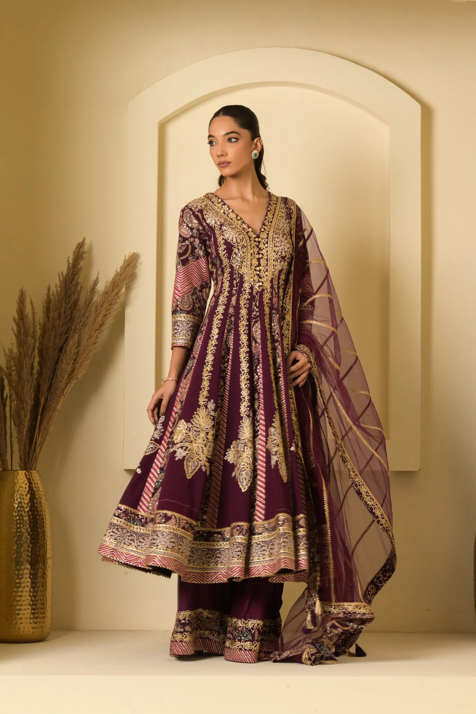 Deep Plum Embroidered Anarkali Suit