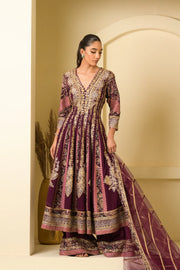 Deep Plum Embroidered Anarkali Suit